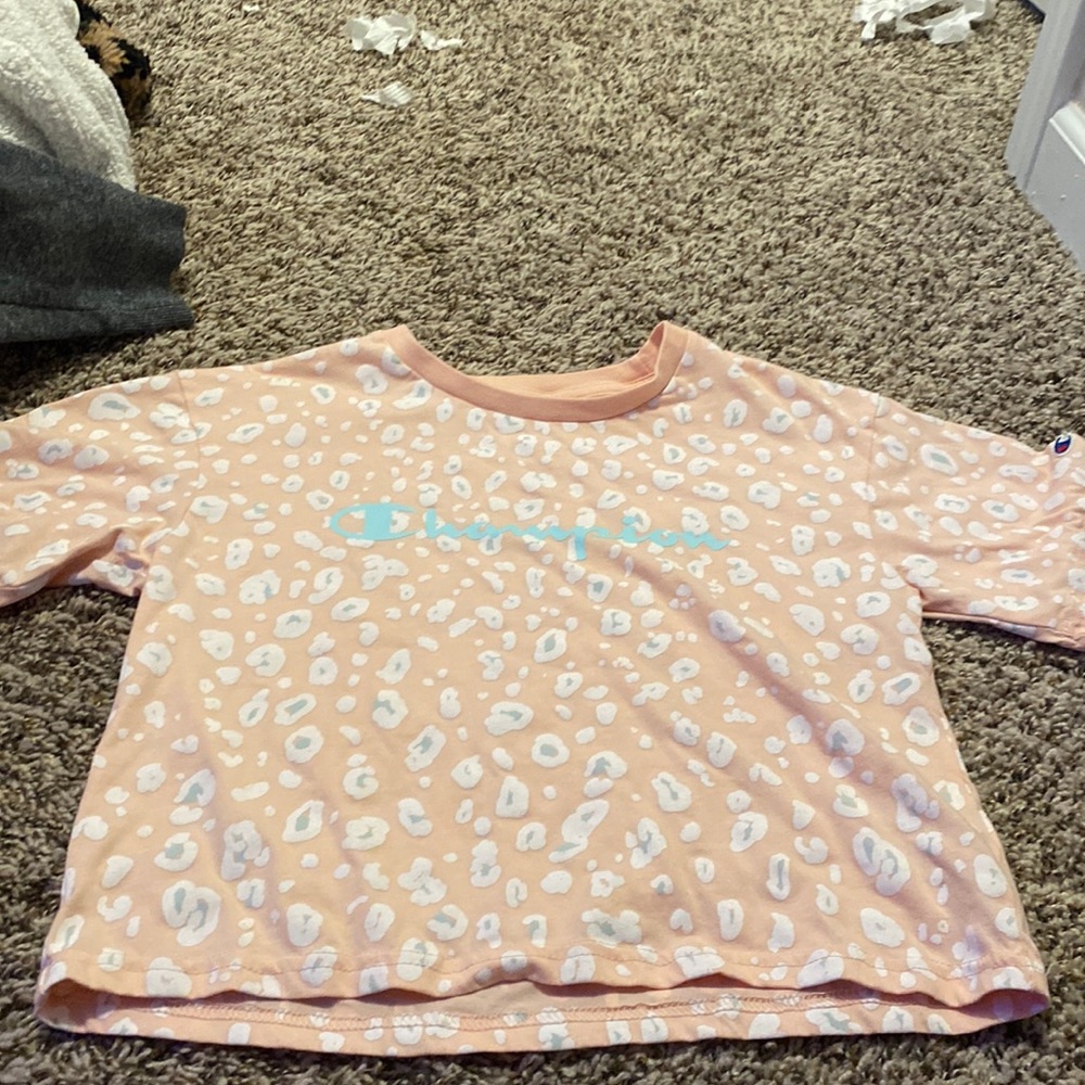 Champion cropped Tshirt pink cheetah print size M